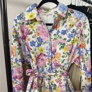 Olivaceous Multicolor Floral Belted Dress